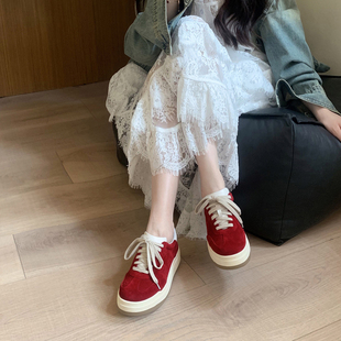 新款 女夏季 增高6cm红色休闲鞋 厚底里外全皮运动鞋 benefanfan