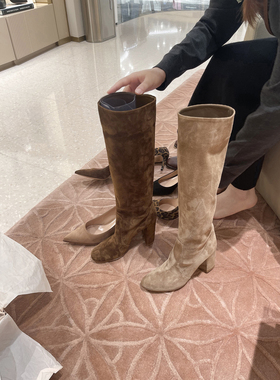 【benefanfan】25新款堆堆长靴8CMY版开发胎牛绒粗跟真皮高跟长靴