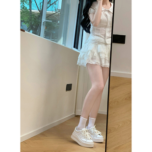 【benefanfan】增高7cm超级轻适合夏天穿的双鞋带厚底休闲小白鞋