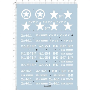 1/35 B-B U S M4 SHERMAN 美军谢尔曼坦克水贴纸 64666B 10*14