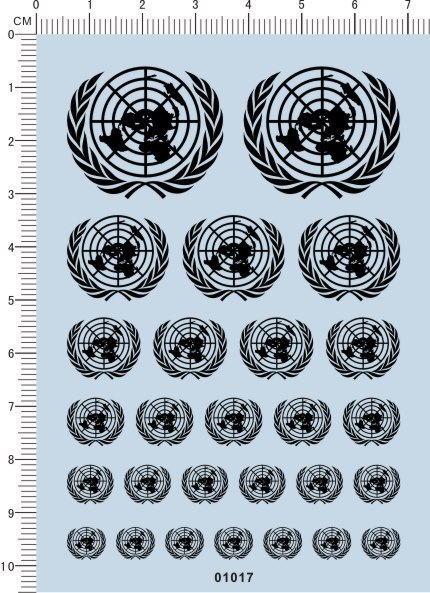 01017 联合国标 NU-Naciones Unidas 模型车水贴纸 7*10cm