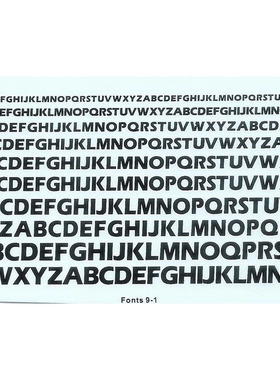fonts 9-1 英文字母阿拉伯数字模型水贴 黑