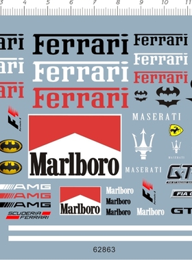 1/32 gtr 四驱车奥迪雷鹰法拉利万宝路蝙蝠侠水贴纸 62863
10*14