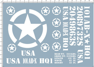 1/10 1/16 USA 101 AB-X HQ1 2049863S美军星标吉普水贴 5199黑白