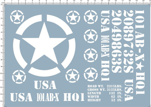 1/10 1/16 USA 101 AB-X HQ1 2049863S美军星标吉普水贴 5199黑白