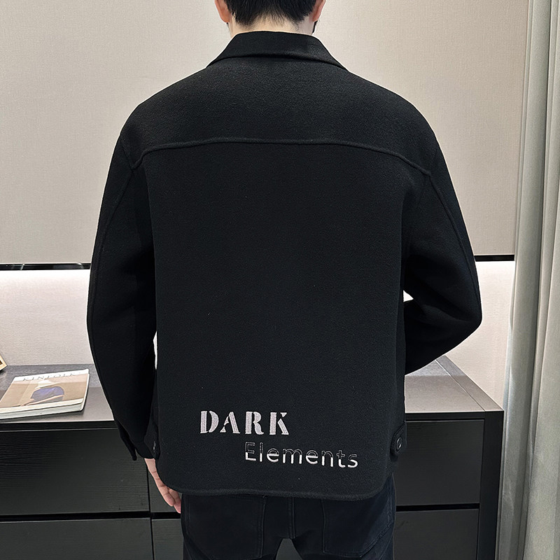 秋冬羊毛呢子大衣夹克双面呢外套翻领大口袋刺绣D203-8076P315,男装夹克,电商D203(原钱塘6011)