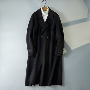 西服领大衣 双排扣休闲毛呢风衣大长款外套混灰色8137P485控788图片