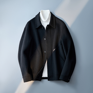 黑色 新面料混咖色夹克双面呢毛呢电商D203-371P255,男装毛呢大衣,电商D203(原钱塘6011)