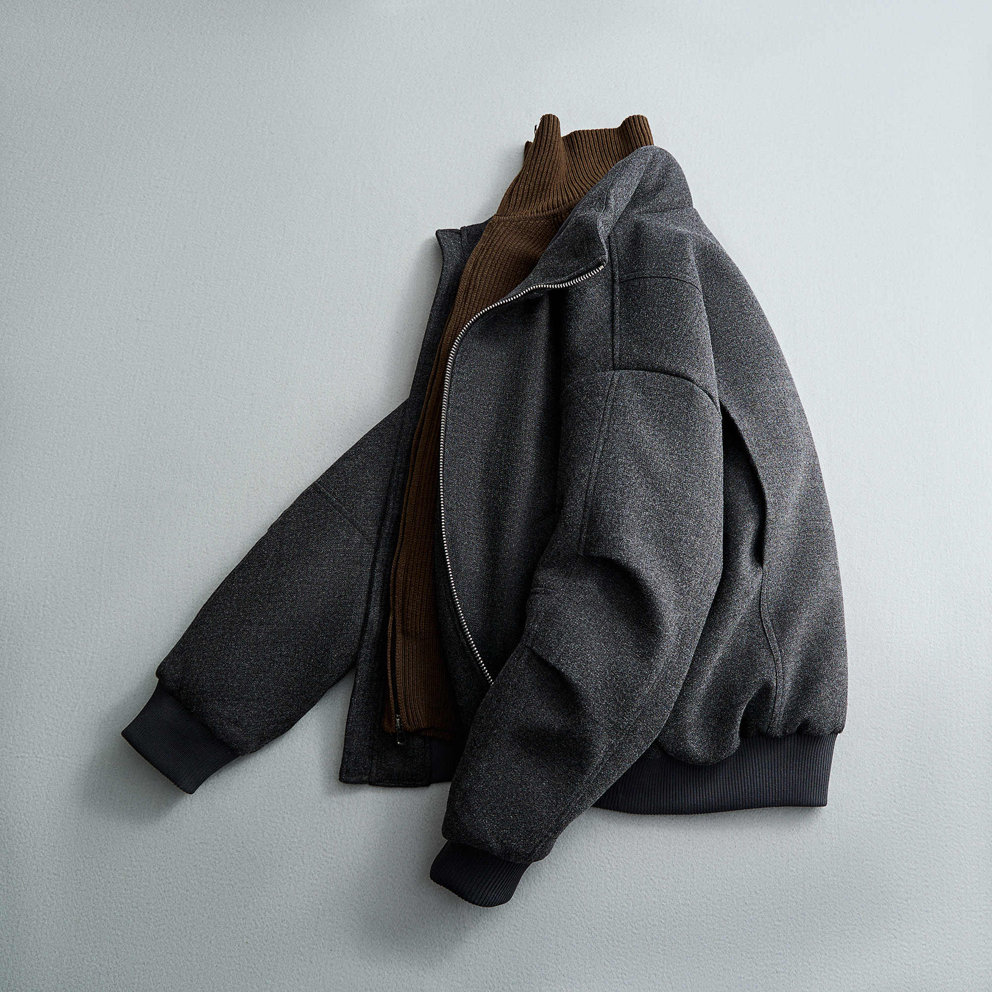 袖子褶皱宽松羽绒服螺纹松紧立领呢子夹克QT6016-25318P350控699,男装夹克,电商D203(原钱塘6011)