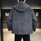模特图毛呢大衣韩版休闲羊毛拉链夹克连帽外套8403P355控559，男装夹克，电商D203(原钱塘6011)