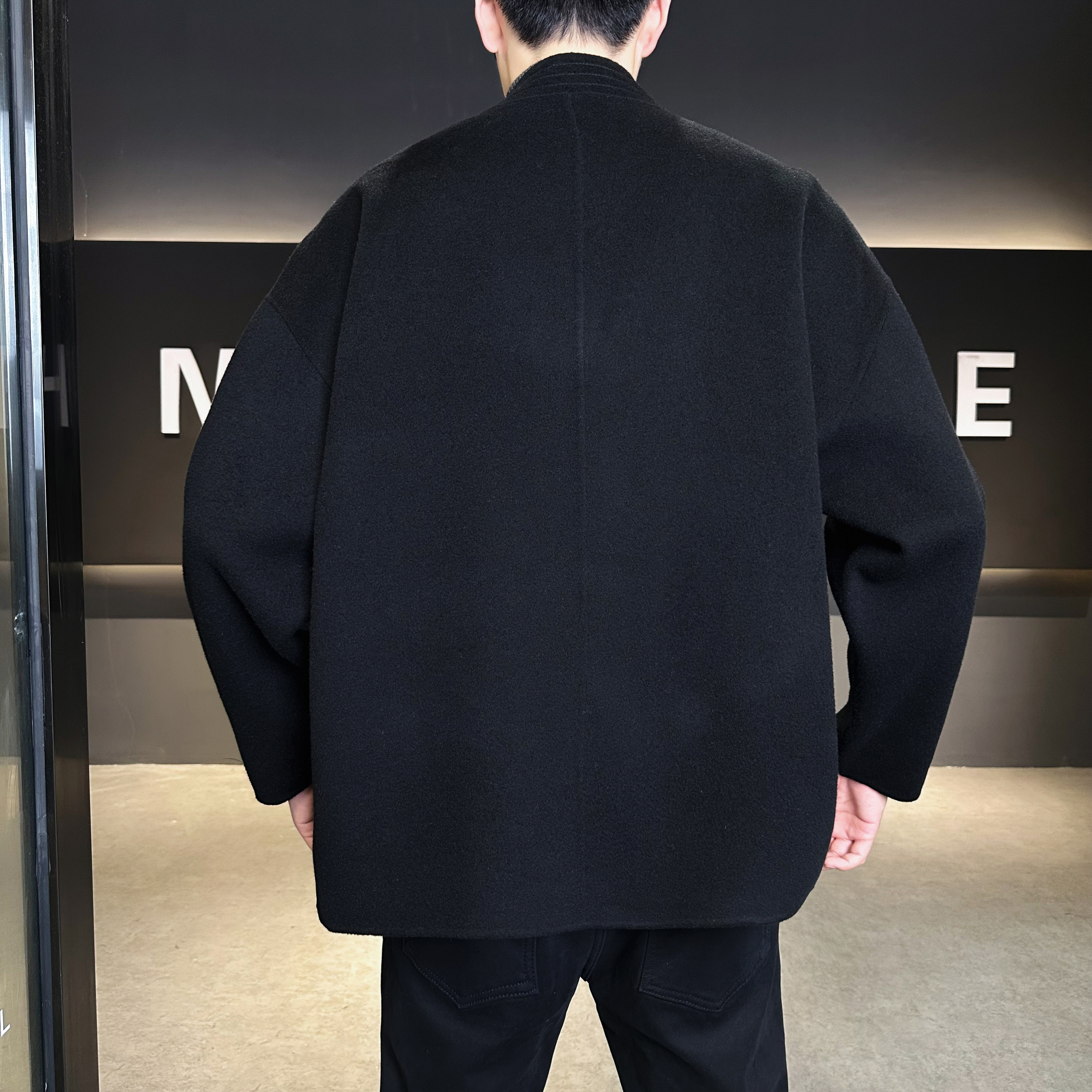 V领和尚服道服毛呢盘扣风中式呢子短款夹克茶褐6016-8506P325,男装夹克,电商D203(原钱塘6011)