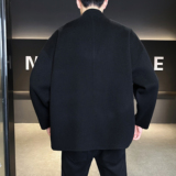 V领和尚服道服毛呢盘扣风中式呢子短款夹克茶褐6016-8506P325，男装夹克，电商D203(原钱塘6011)