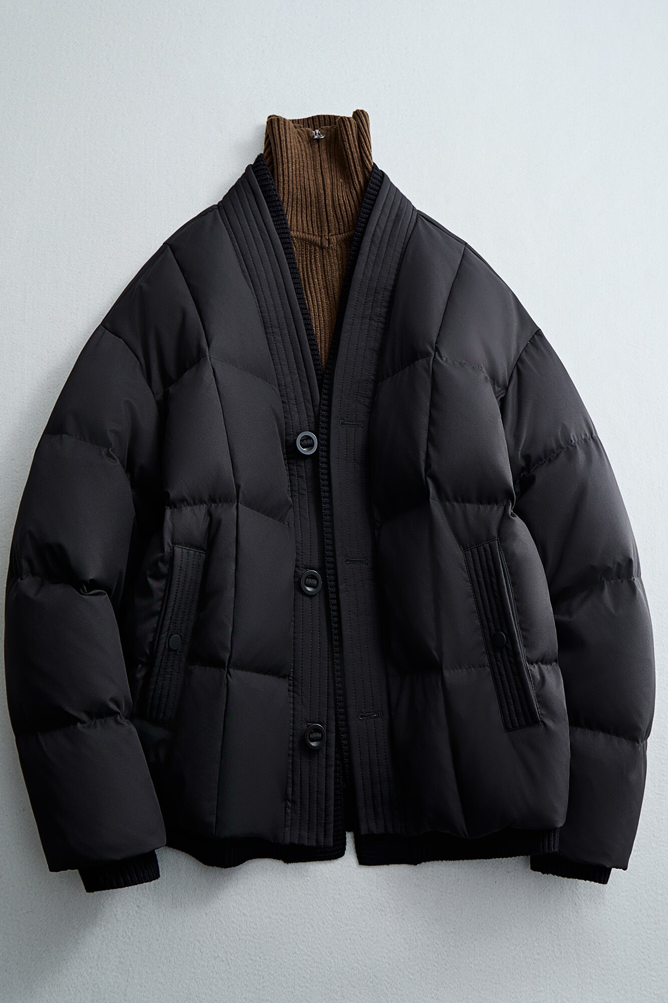 V领新中式羽绒服假两件毛线拼接三色外套QT6016-25118P400控699,男装羽绒服,电商D203(原钱塘6011)