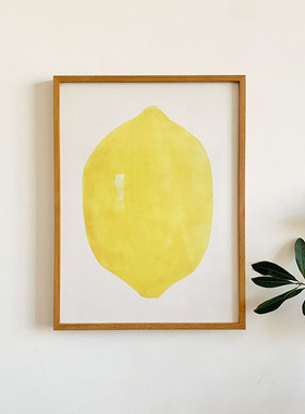 黄色柠檬装饰画客厅挂画大气简约壁画餐厅柚木实木有框画北欧风格