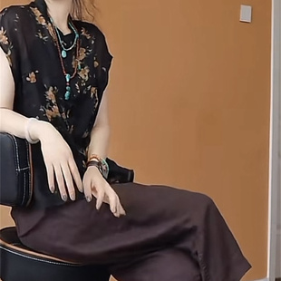 阔腿裤 新中式 小众宽松年轻妈妈上衣搭配净版 2025夏季 黑色碎花无袖