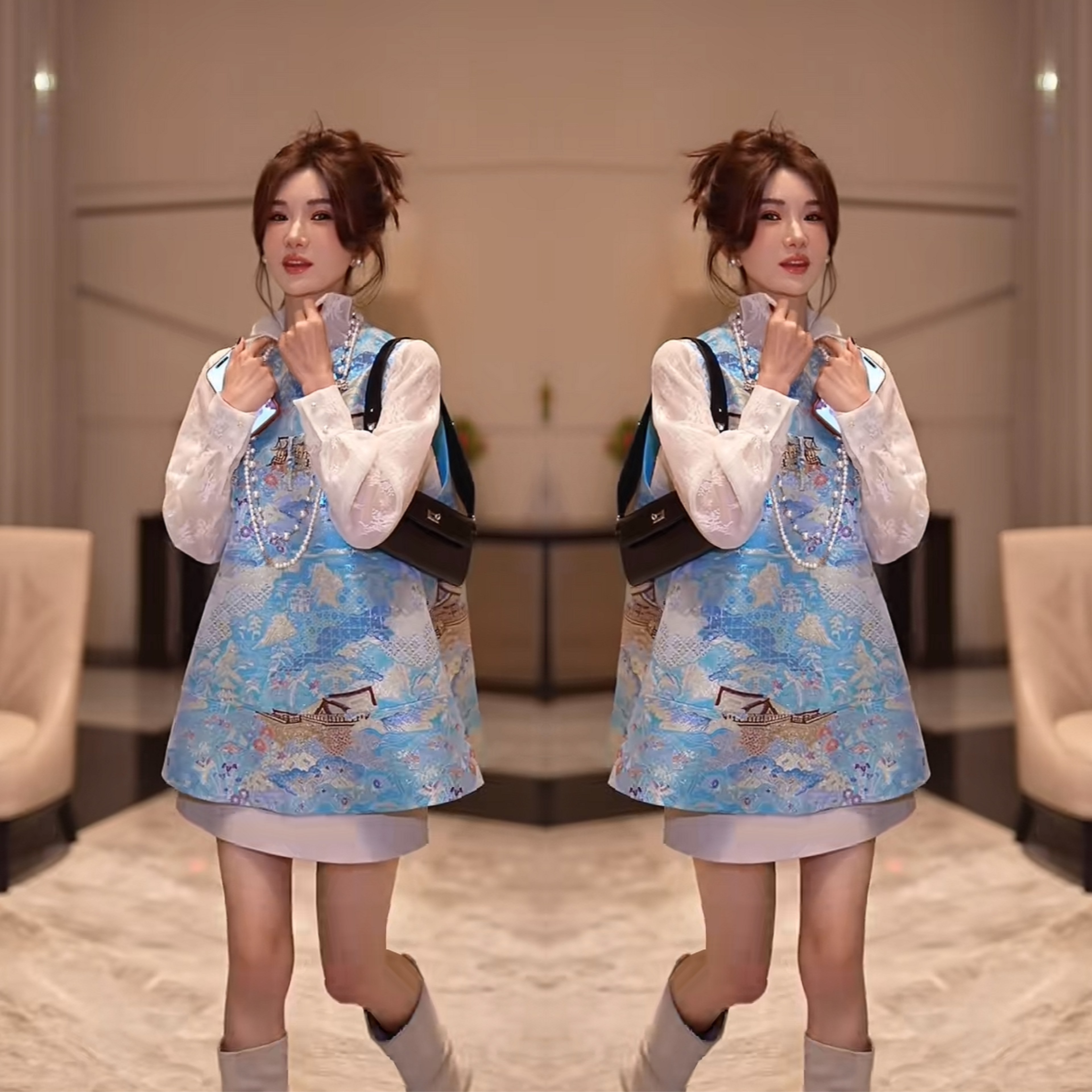 网红爆款2026蓝色清新刺绣旗袍俏皮减龄马甲搭配精致打底衫两件套,女装/女士精品,上衣,淘宝优惠券,粉丝福利购,淘宝优惠卷