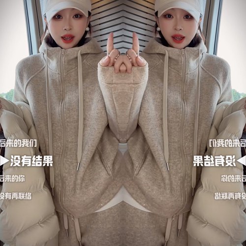 保暖加绒上衣搭配直筒裤两件套