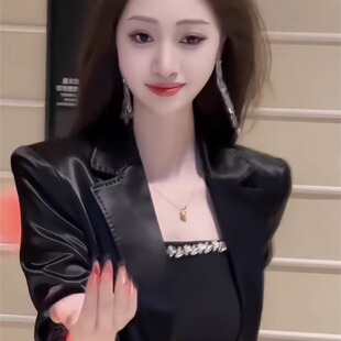 欧洲站2025黑色纯欲风御姐范气质名媛高级西服细闪外套吊带连衣裙