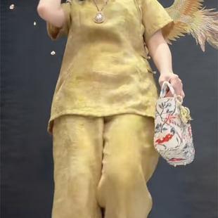 新中式 夏 中年妈妈年轻韵味气质时髦上衣搭配直筒裤 两件套网红女装
