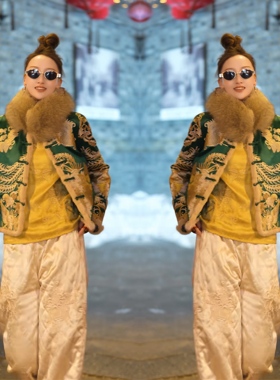 网红爆款新中式绿色高端大气开衫提花刺绣外套搭配高腰直筒裤女装