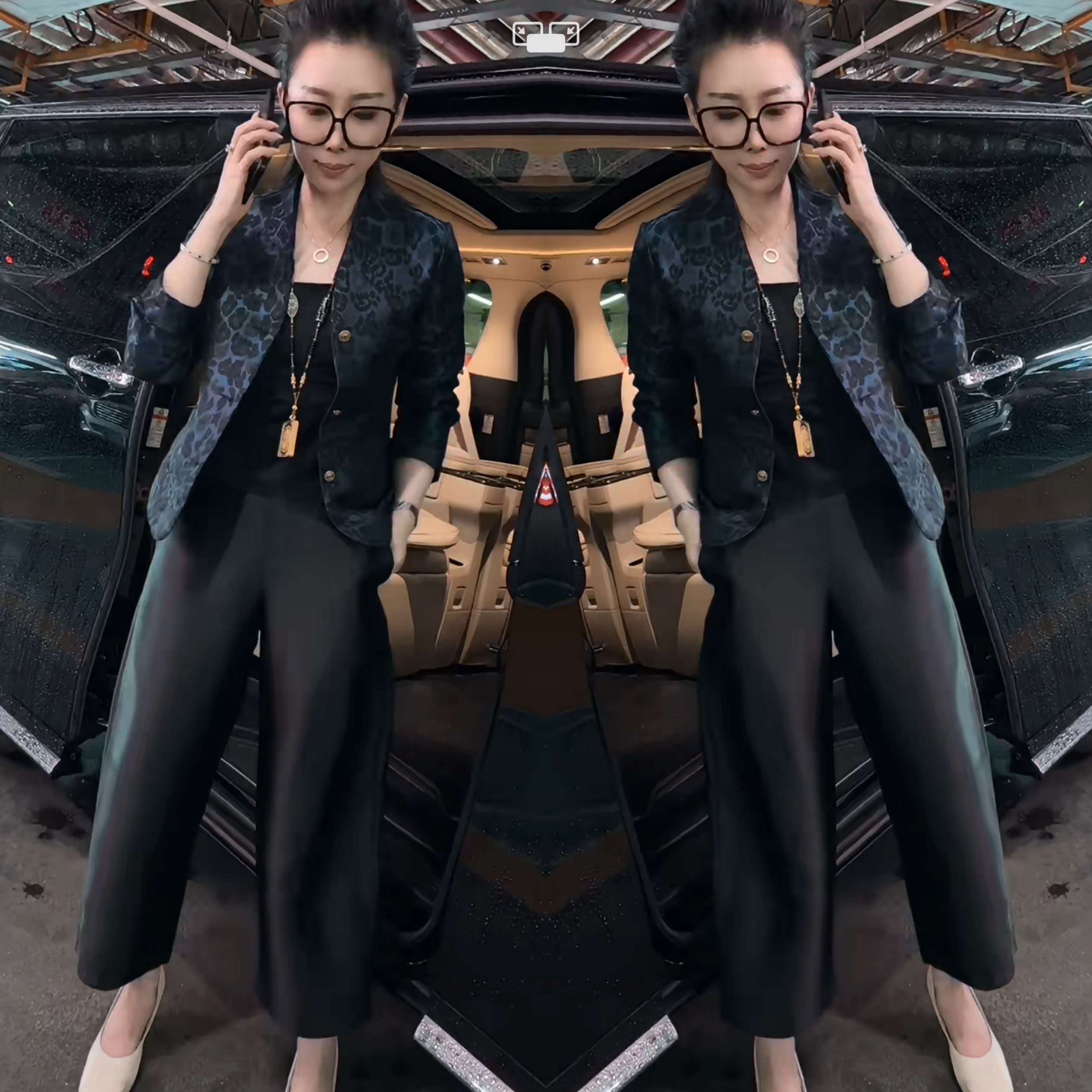 精致女装豹纹外套搭高腰显瘦裤子