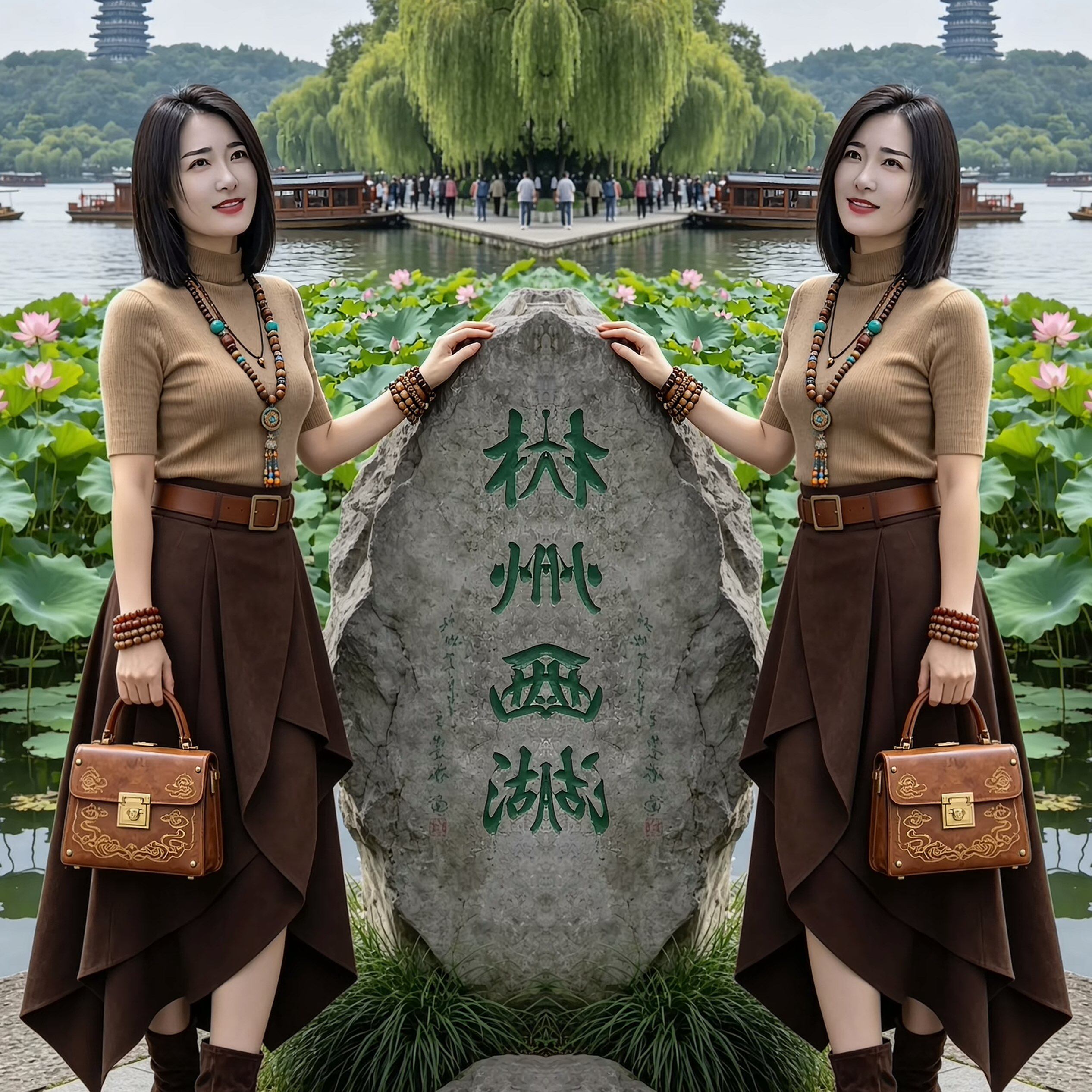 纯色两件套上衣搭配不规则半身裙