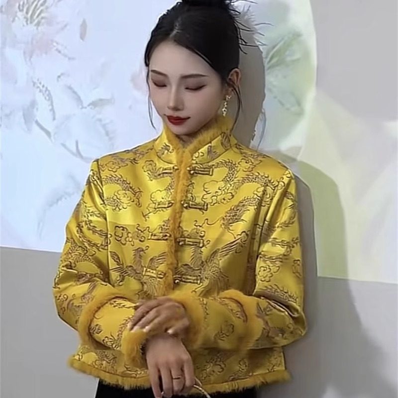 网红新款炸街2025早春新中式刺绣提花国风文艺外套黄色短款女穿搭,女装/女士精品,短外套,淘宝优惠券,粉丝福利购,淘宝优惠卷