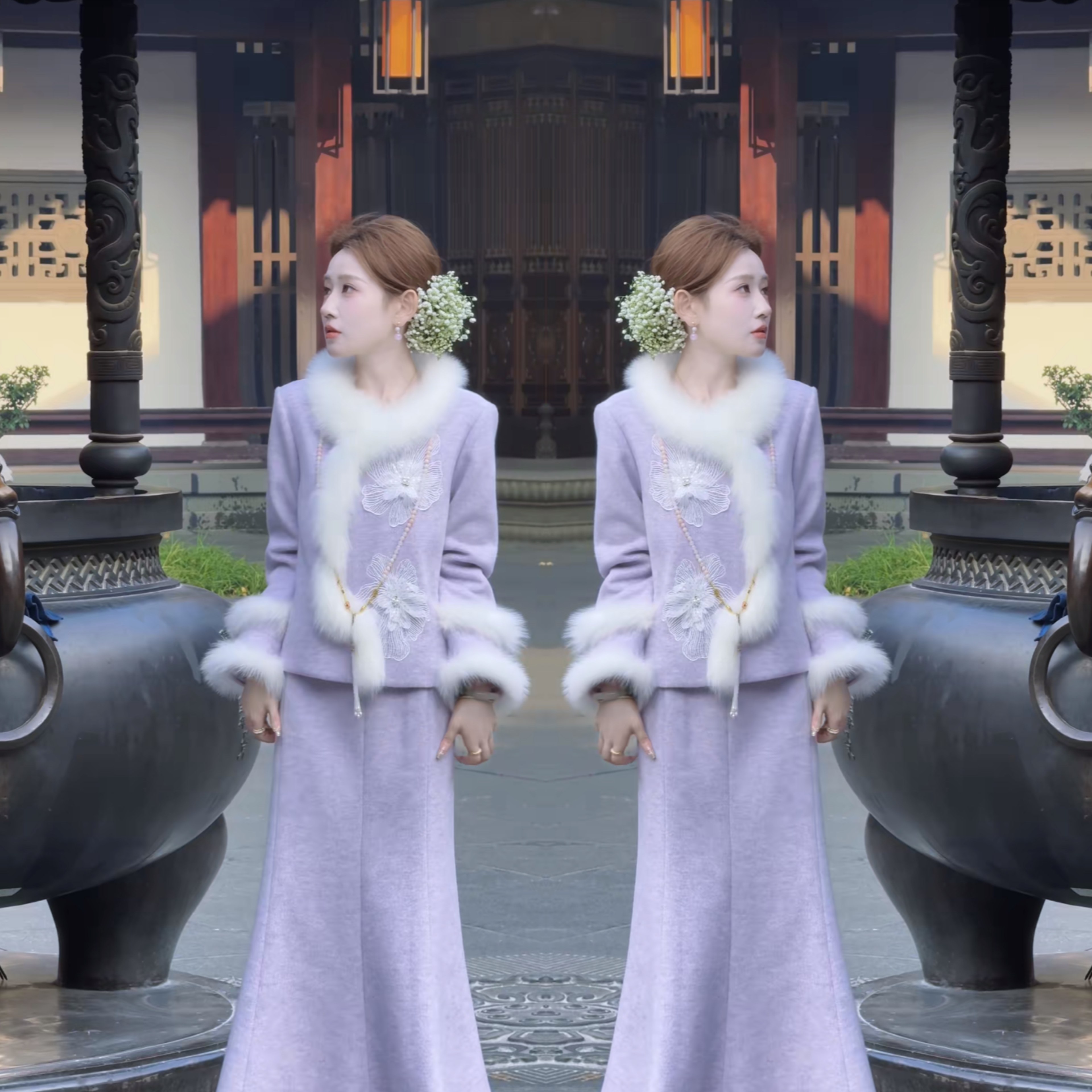 网红爆款炸街2025冬季紫色毛领刺绣工艺甜美外套搭配垂感半身裙女,女装/女士精品,上衣,淘宝优惠券,粉丝福利购,淘宝优惠卷