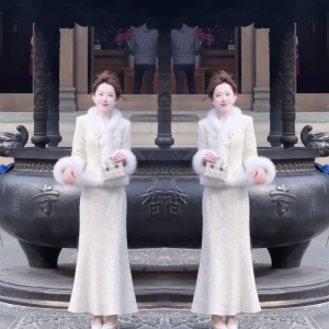 温柔淑女毛毛外套搭配半身裙女