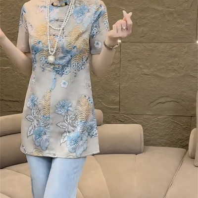 印染高级刺绣洋气盘扣显瘦打底衫