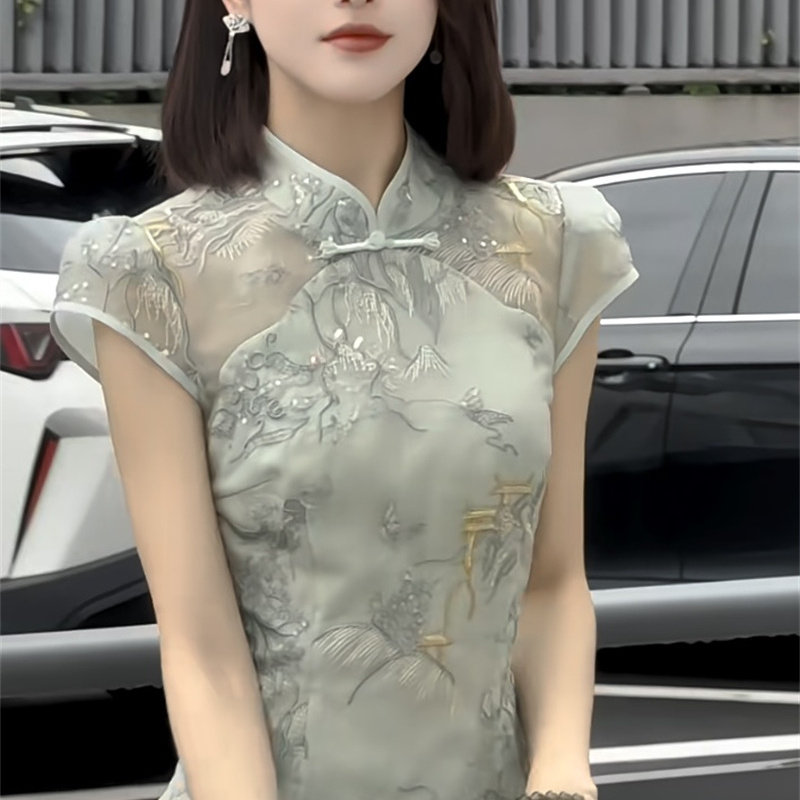 2025夏季爆款精致优雅高贵名媛文艺甜美风时髦轻奢旗袍连衣裙穿搭
