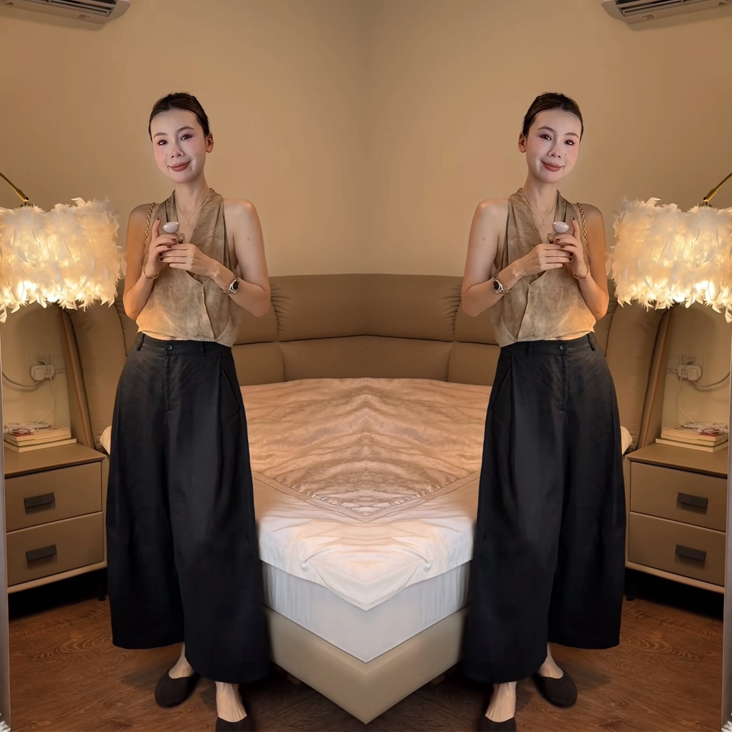休闲女装无袖两件套上衣搭配裤子