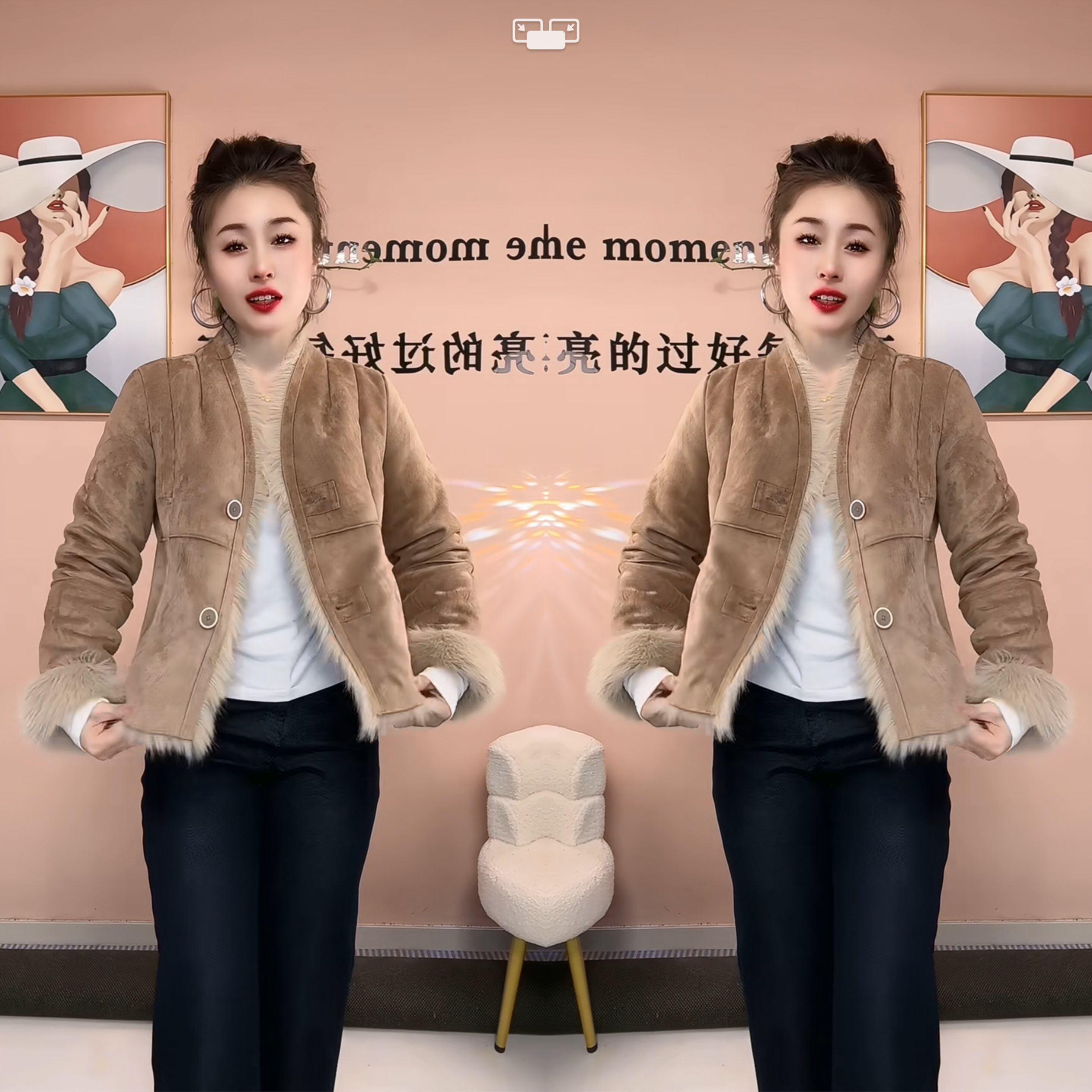 女神范秋冬皮毛一体毛毛拼接外套
