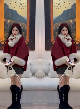 2025冬季红色喜庆宽松遮肉毛毛领设计感乖巧减龄名媛公主风外套潮