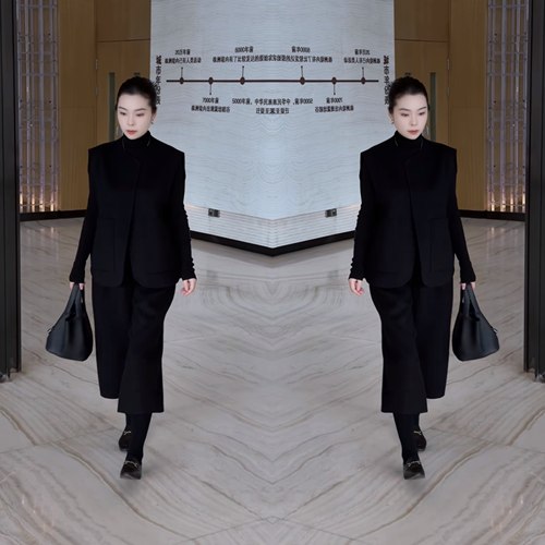 马甲搭配高腰七分直筒裤穿搭