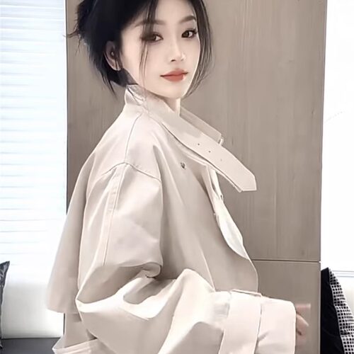 宽松遮肉大码干净风衣外套