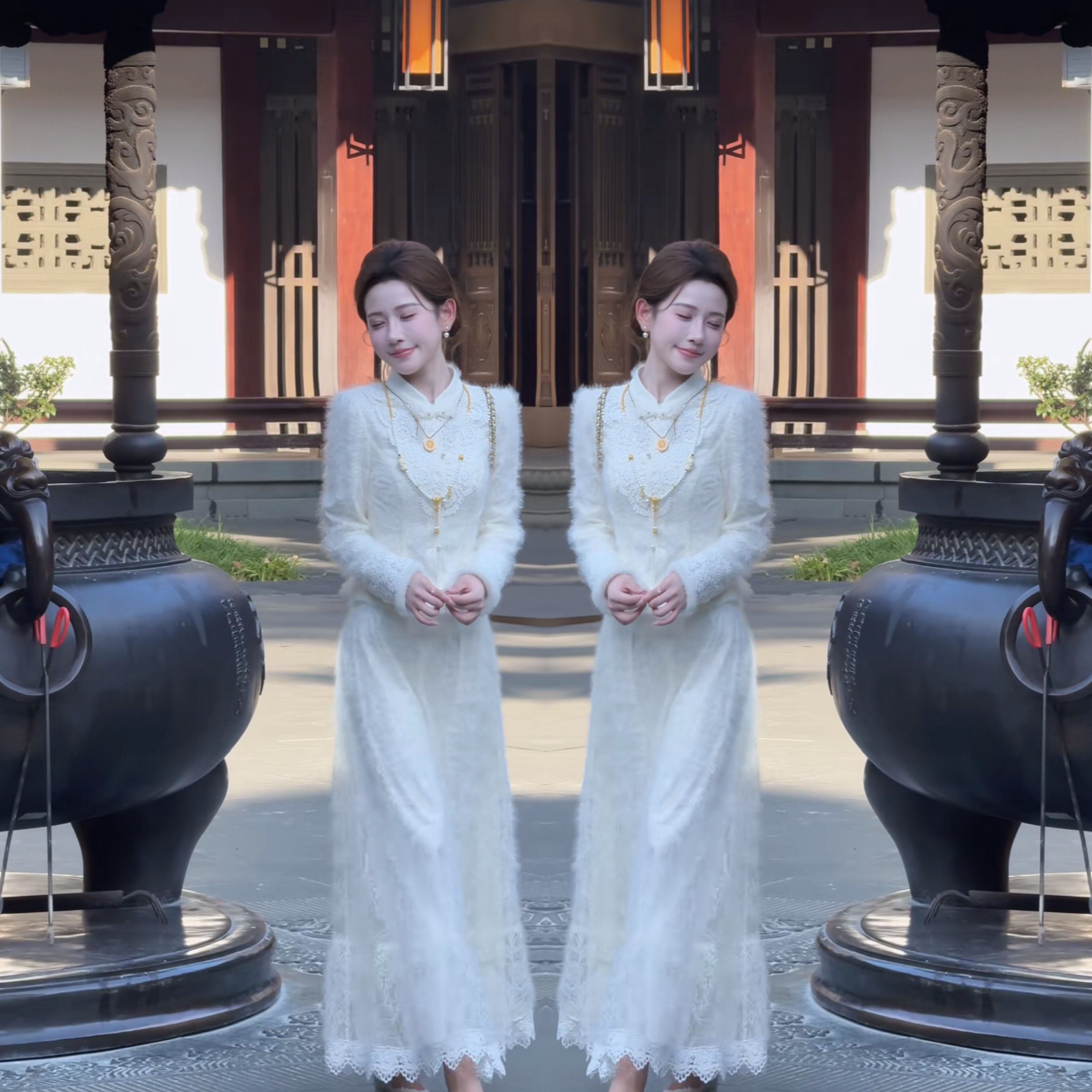重工上衣搭配垂感半身裙两件套