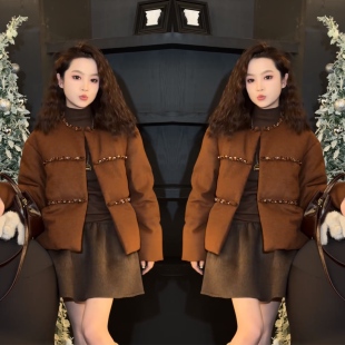 欧韩2025冬季爆款轻奢小众刺绣工艺保暖棉服外套御姐网红爆款穿搭