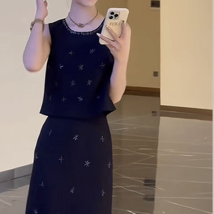 乖巧甜美净版 法式 简约圆领名媛财阀千金气质上衣搭配过膝半身裙潮