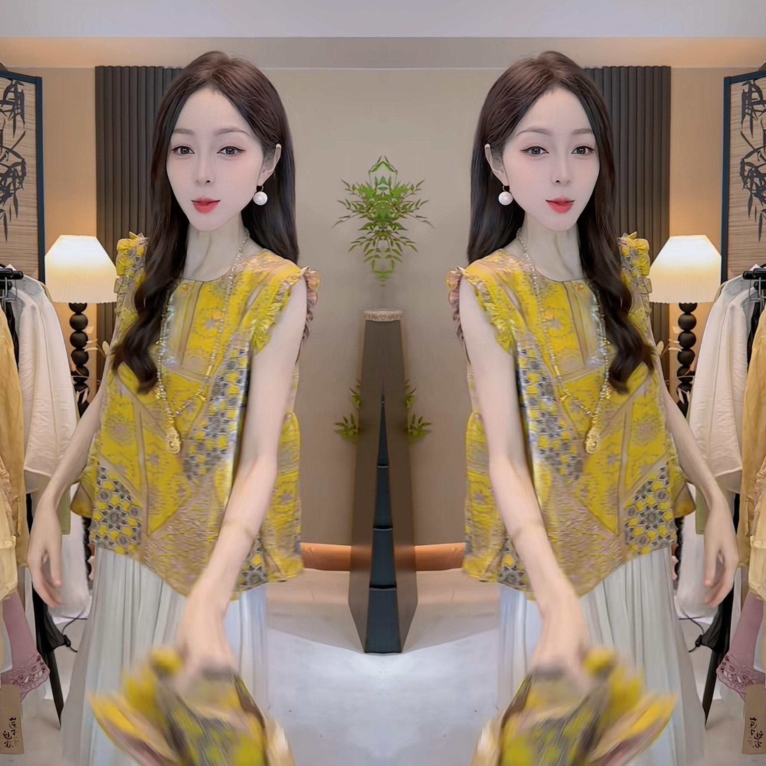 贵气黄色印花遮肉女士百搭小衫