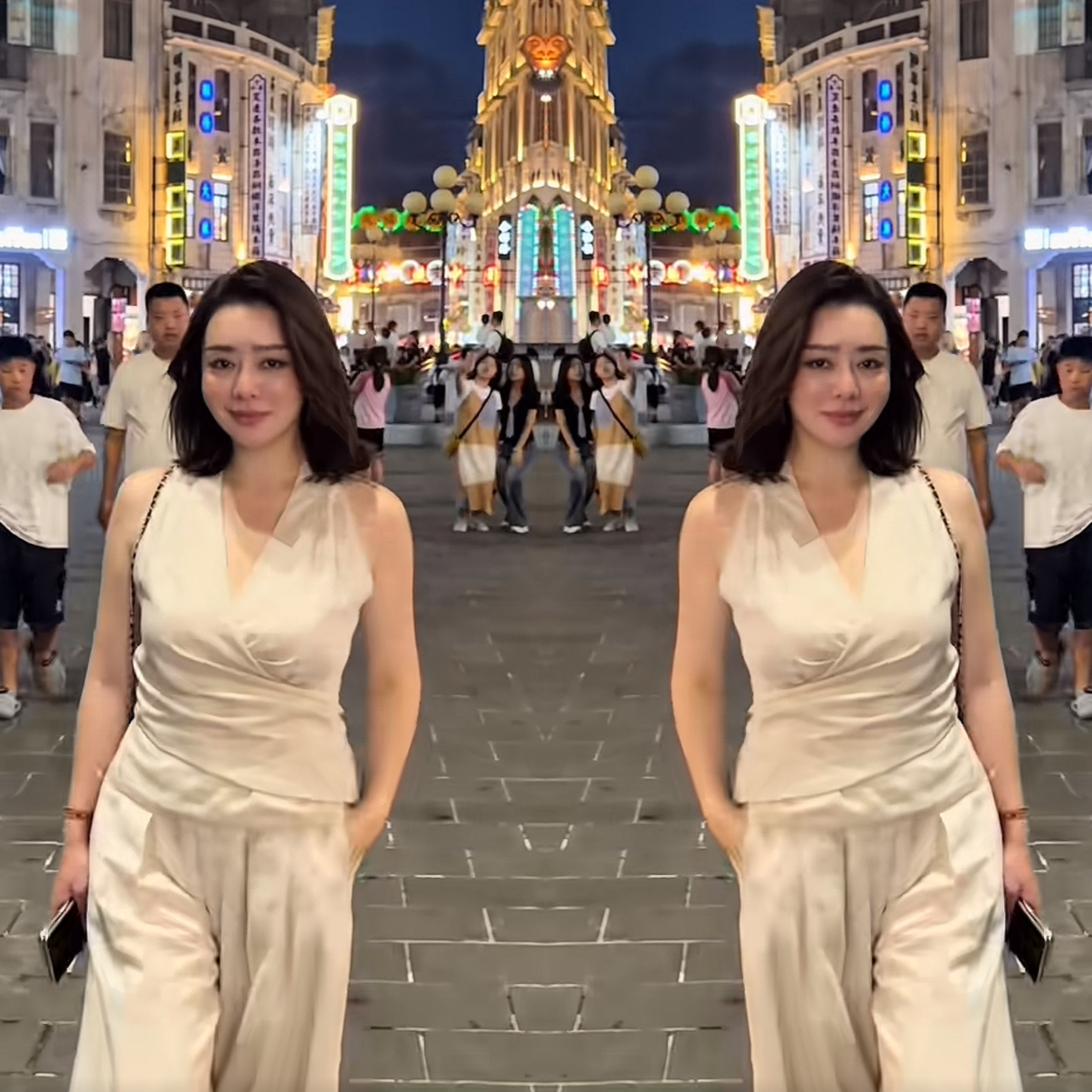 女装无袖收腰两件套上衣搭配裤子