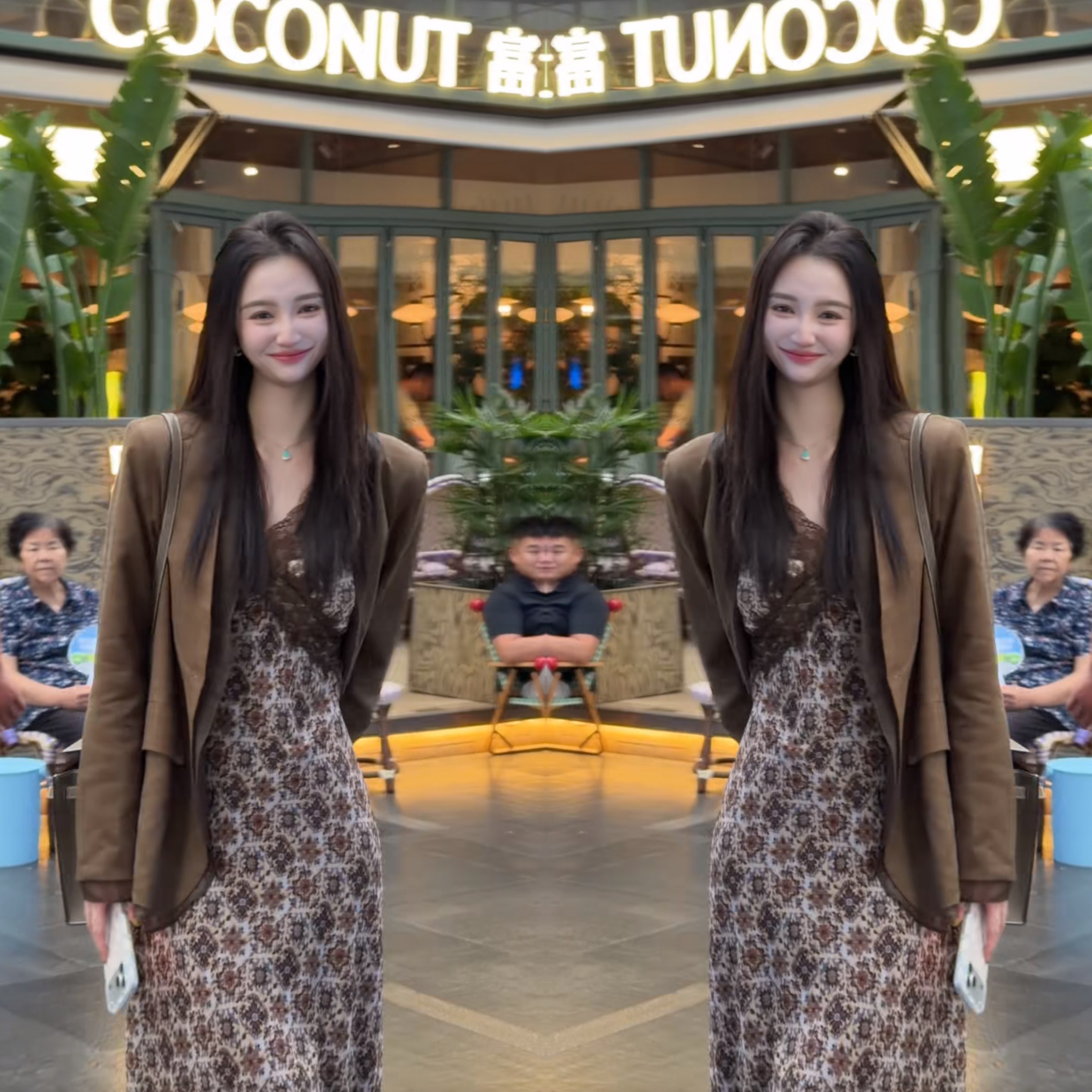 显瘦碎花长款连衣裙搭配西装外套
