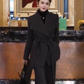 轻奢2025春季 爆款 女装 法式 黑色优雅典雅翻领韩系系带风衣收腰长裤