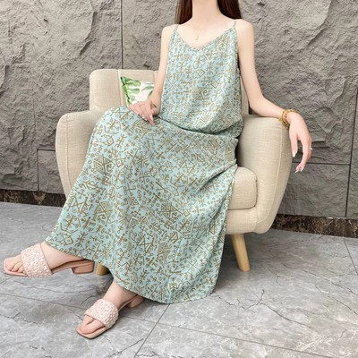 【南亭风】夏季碎花时尚宽松气质吊带连衣裙女宽松印花长裙女