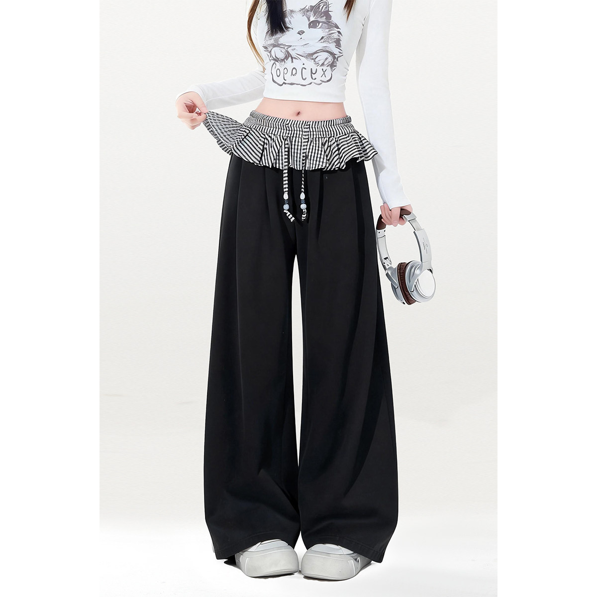 ZRSEE 格子拼接假俩件阔腿裤女早春新款宽松显瘦高腰小众休闲裤子,女装/女士精品,休闲裤,淘宝优惠券,粉丝福利购,淘宝优惠卷