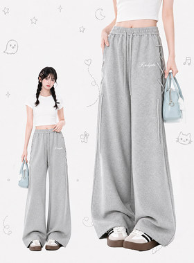 灰色针织休闲裤女春秋新款灰色