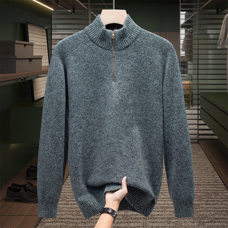 鄂尔高端男100%纯羊绒衫加厚半高拉链羊毛简约休闲套头针织衫毛衣,男装,羊绒套衫,淘宝优惠券,粉丝福利购,淘宝优惠卷