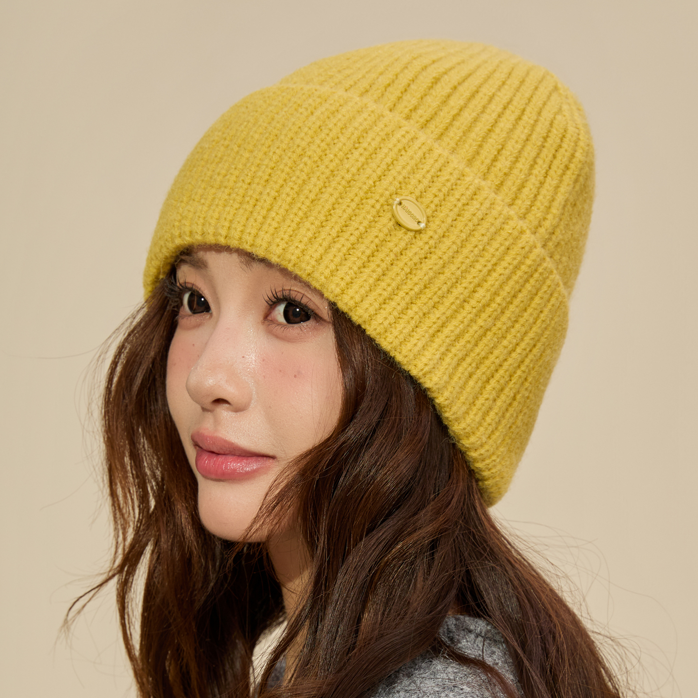 黄色保暖针织毛线帽子围巾手套三件套女秋冬季加厚韩系氛围感围脖