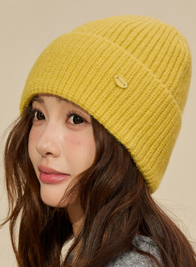 黄色保暖针织毛线帽子围巾手套三件套女秋冬季加厚韩系氛围感围脖