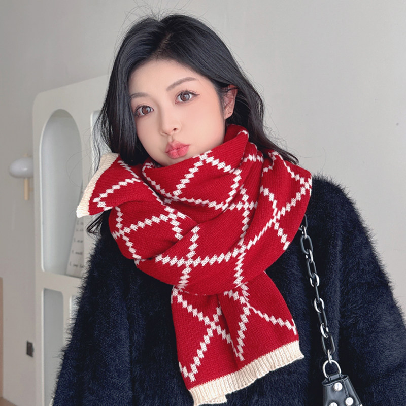 红色围巾女冬季2026新款保暖韩系圣诞高级感新年礼物针织毛线围脖
